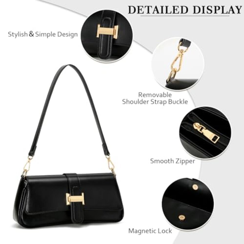 Vintage PU Leather Shoulder Bag, Removable Straps, Multiple Pockets - Picture 5 of 7